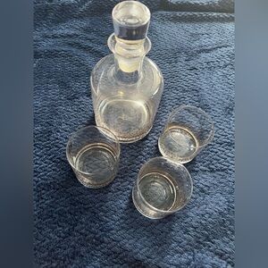 Fitz and Floyd wine, whiskey or liquor decanter with matching glasses